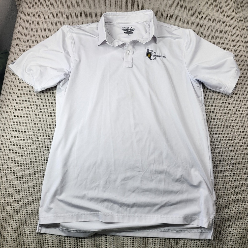 Straight Down Polo Shirt Mens Medium White Los Compadres Golf Short‎ Sleeve